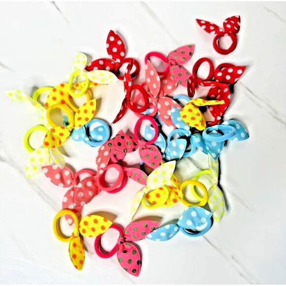 Girls Assorted Polka Dot Rabbit Ears Bow Cute Ponytail Holders Set of 30 New! - Picture 3 of 11